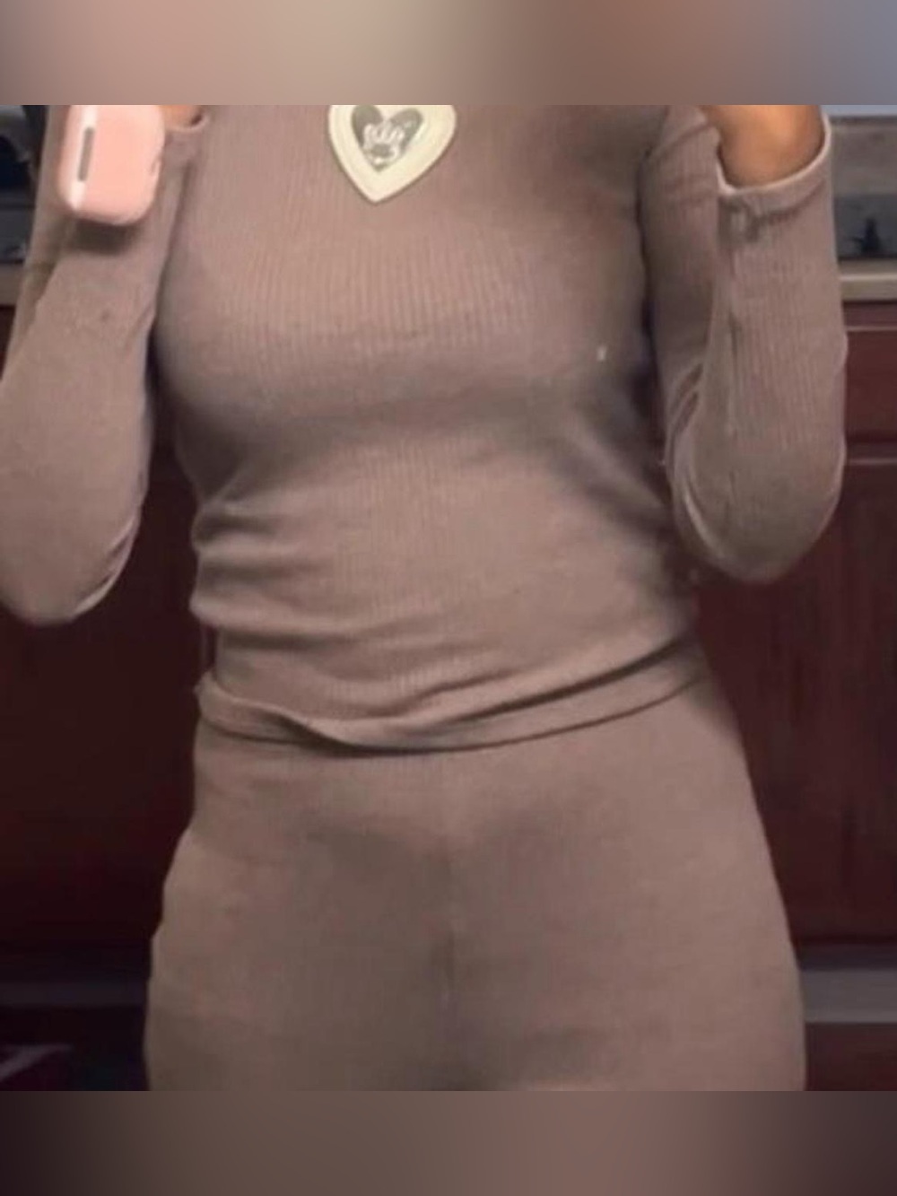 PrettyLittlething brown ribbed warm loungewear set ✨
